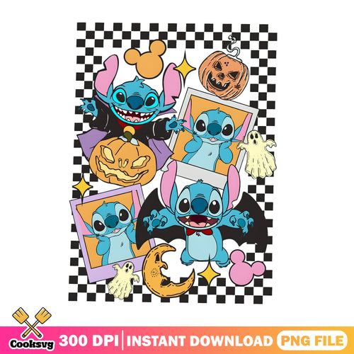 Stitch Checkered Halloween PNG, Retro Checkered PNG, Vampire PNG