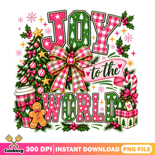 Joy To The World Pink Christmas PNG, Pink Tree PNG, Gingerbread PNG