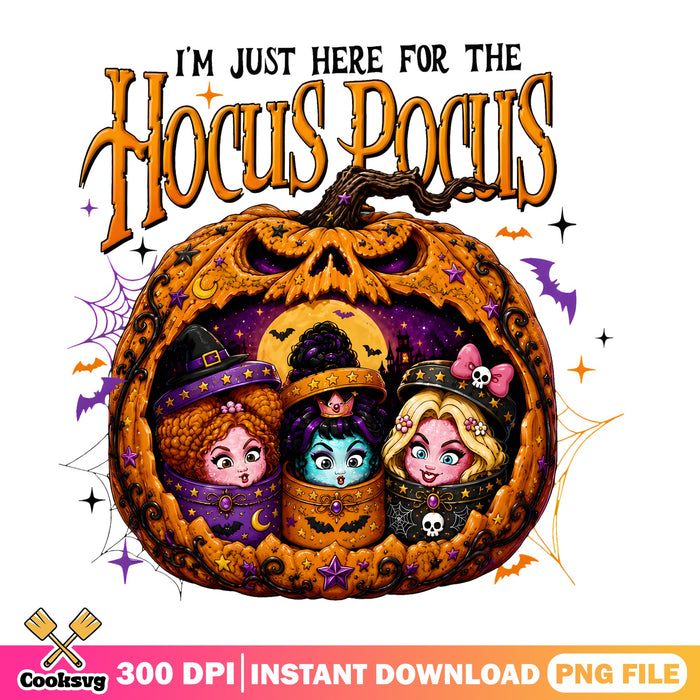 Hocus Pocus Pumpkin Sisters PNG, Spooky Pumpkin PNG, Chibi Witches PNG