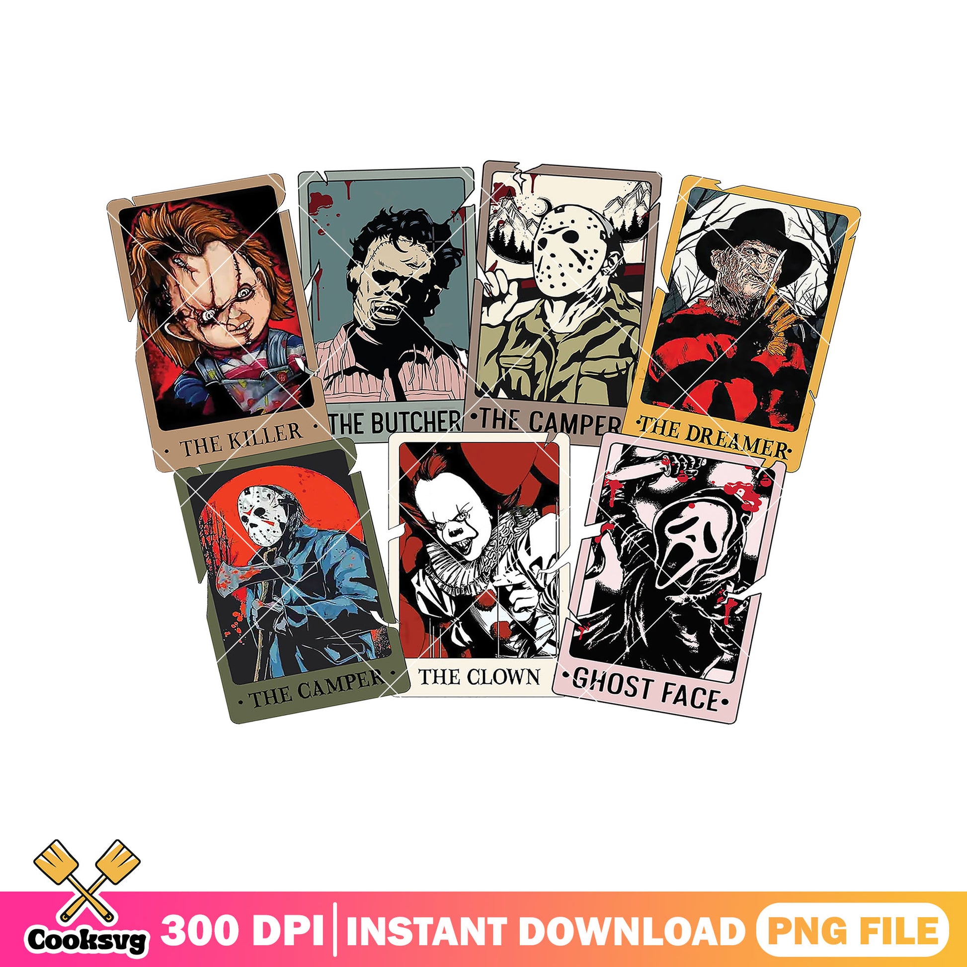 Tarot card of horror characters design png, tarot png, horror films png