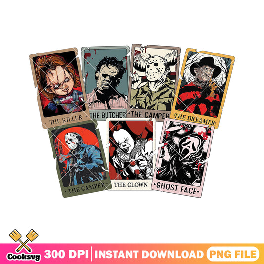 Tarot card of horror characters design png, tarot png, horror films png