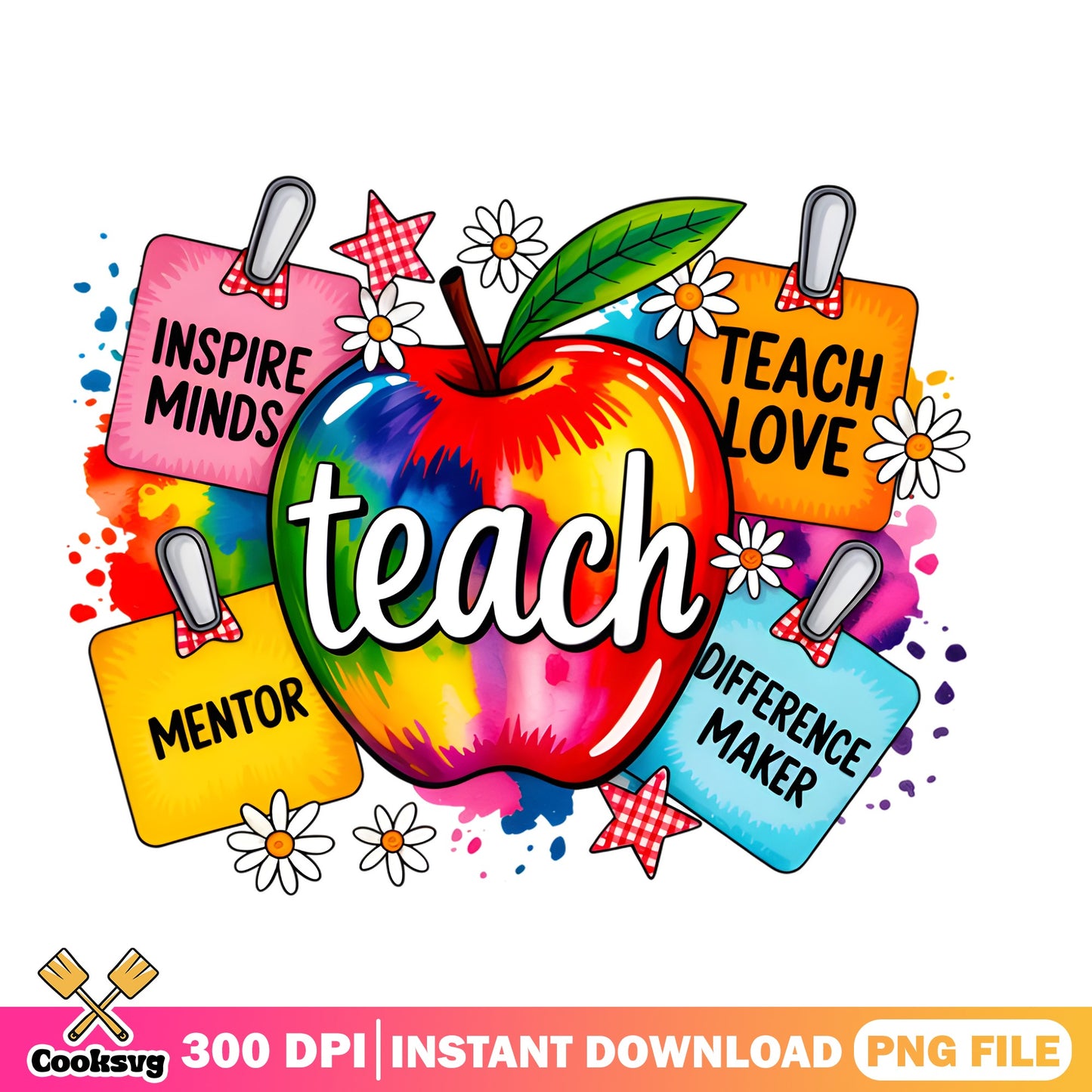 Teach Apple Tie Dye Teacher PNG, Inspire Minds Mentor PNG, Back To School PNG