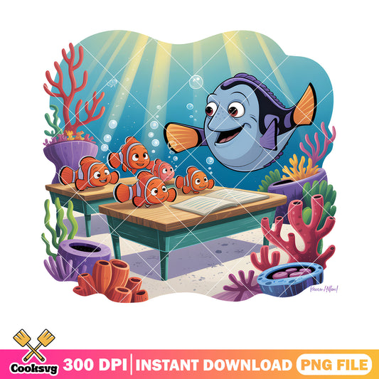 Teacher dory in the ocean png, clownfish nemo png, disney dory png