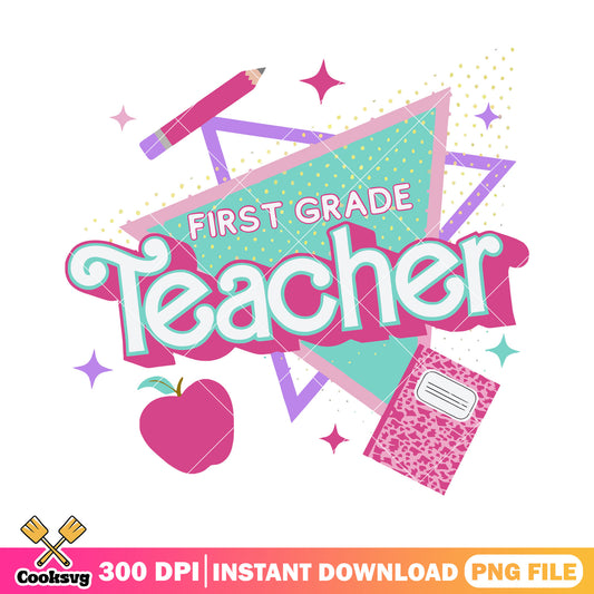 Teacher of first grade png, poster cute png, go back to school png