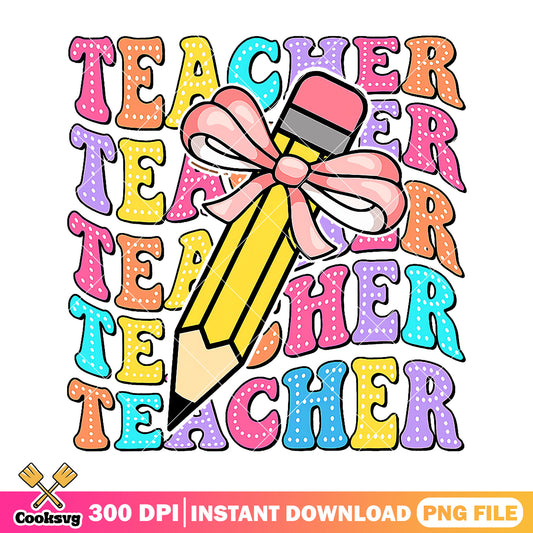 Teacher pencil bow png, going back to school png, font colors png