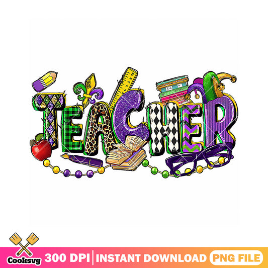 Teacher rainbow font png, love teacher png, back to school idea png