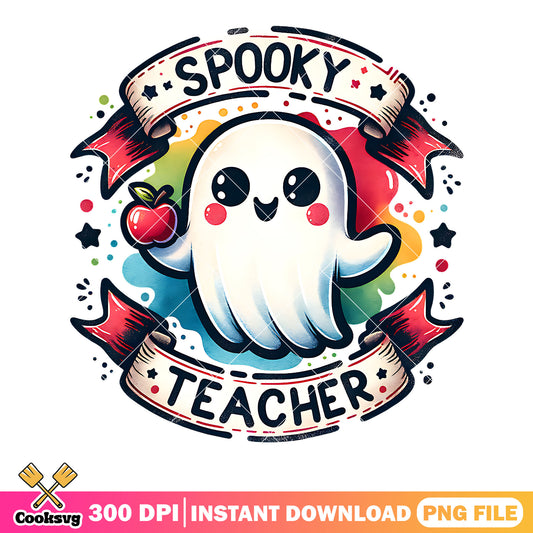 Teacher spooky red apple png, ghost costume png, scary halloween png