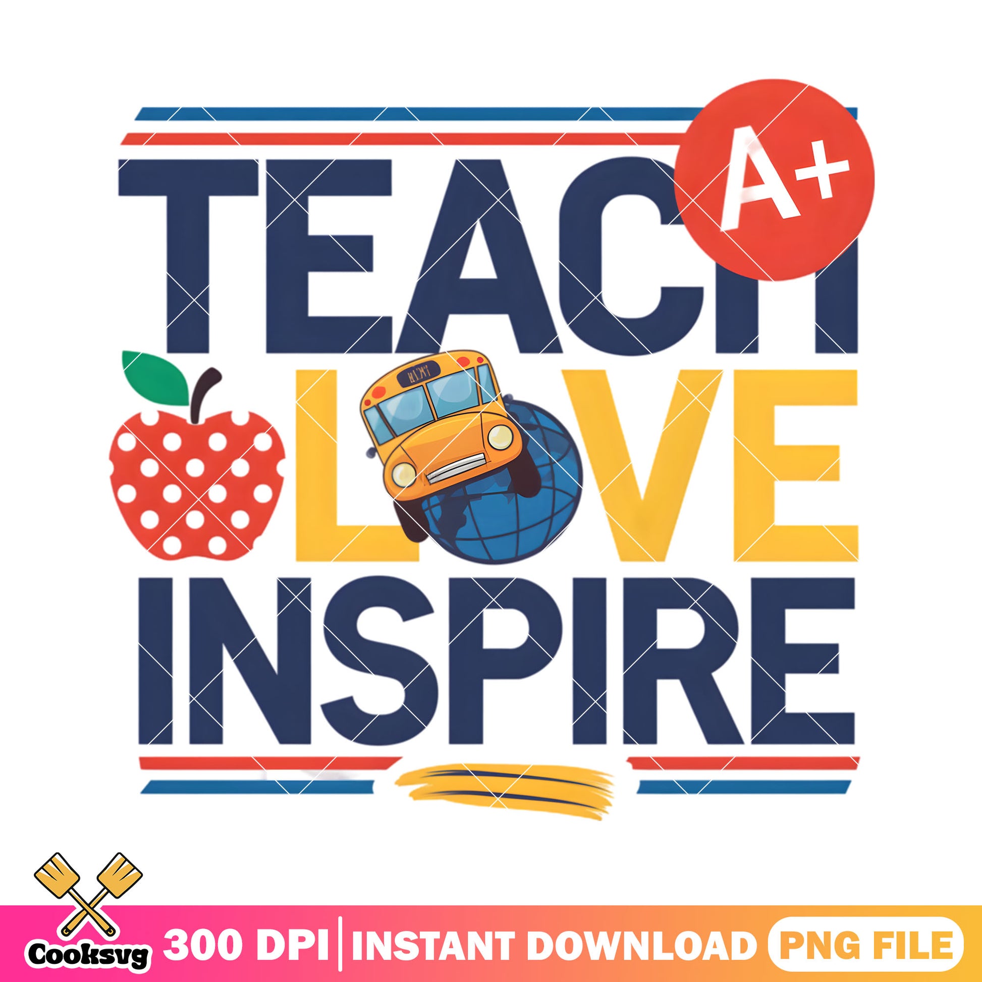 Teach love inspire png, go back to school png, red apple png