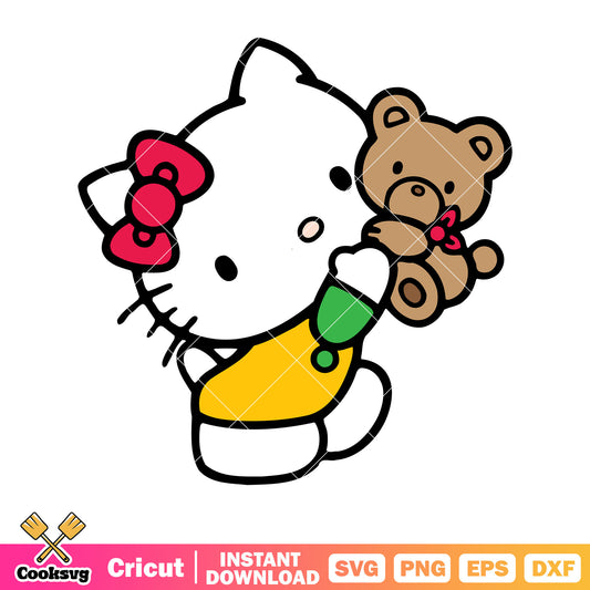 Teddy bear and hello kitty svg, hello kitty care bear​ svg