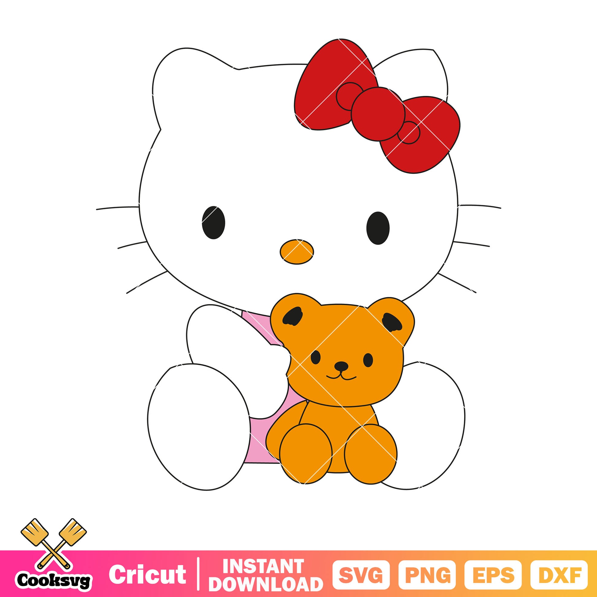 Teddy bear and hello kitty svg file, hello kitty cartoon svg, kitty cat svg