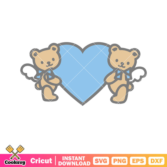 Teddy bear blue angel love svg, hello kitty with a teddy bear​ svg