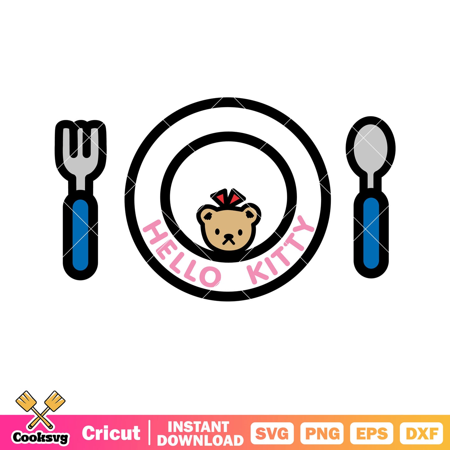 Teddy bear hello kitty plate svg, hello kitty with a teddy bear​ svg