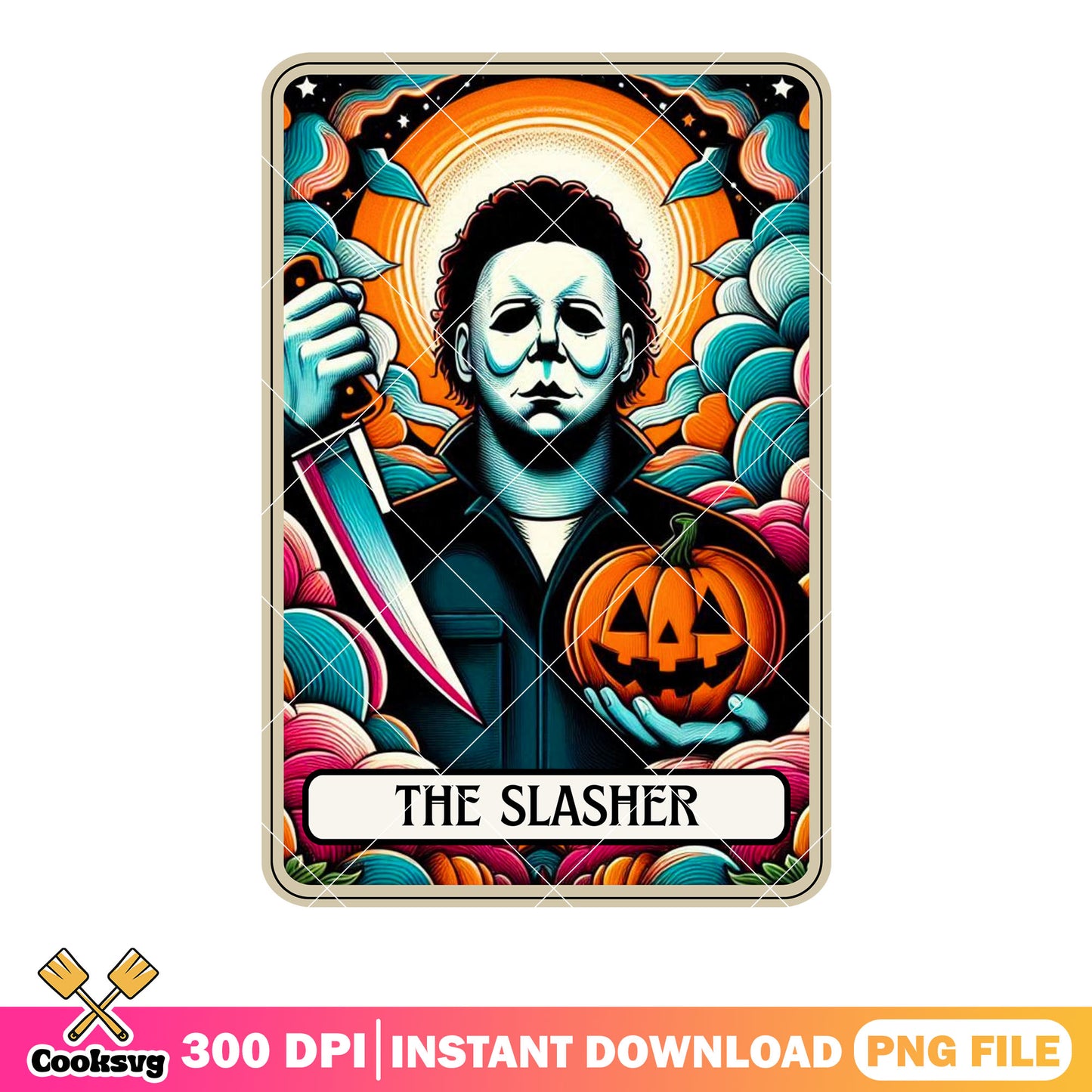 Terror michael myers pumpkin png, magic cloud png, aura moon​​ png