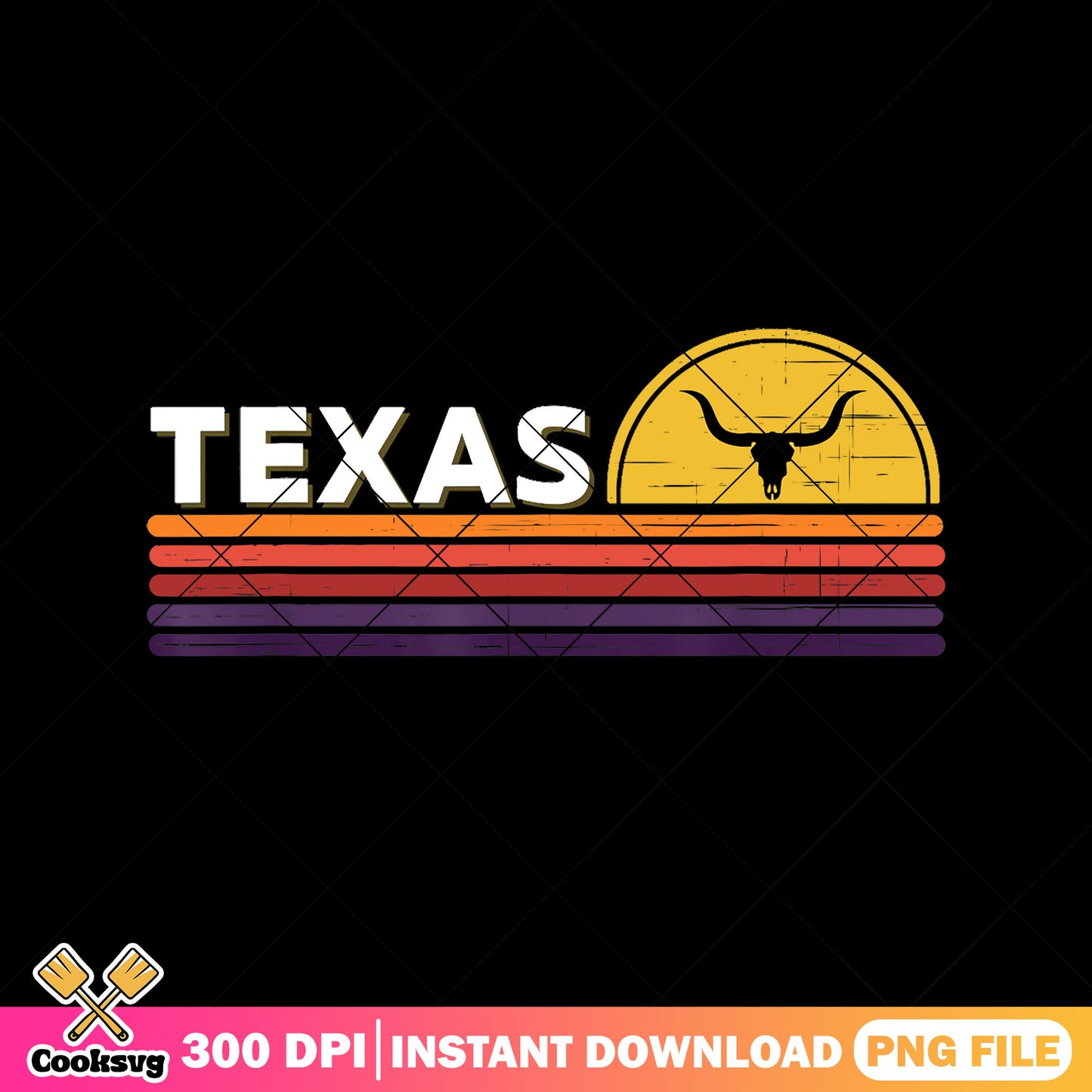 Texas Retro Sunset Longhorn png, retro texas longhorns​ png