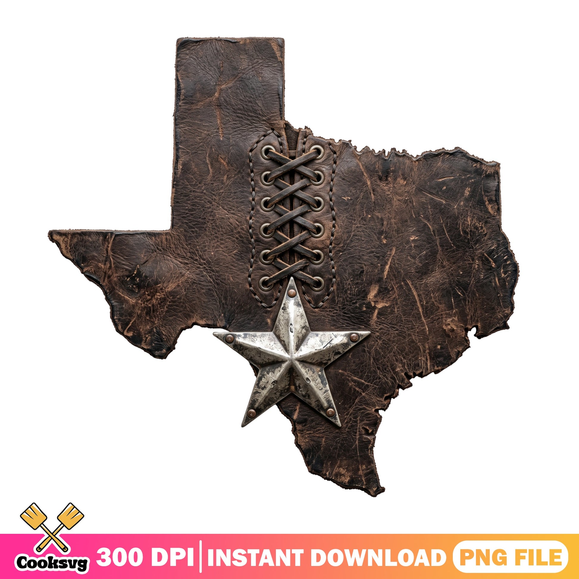 Texas Leather Star Western Cowboy PNG, Texas Map PNG, Western PNG