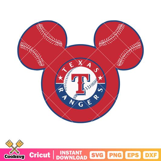 Texas rangers silhouette svg, mickey head svg, baseball​ svg