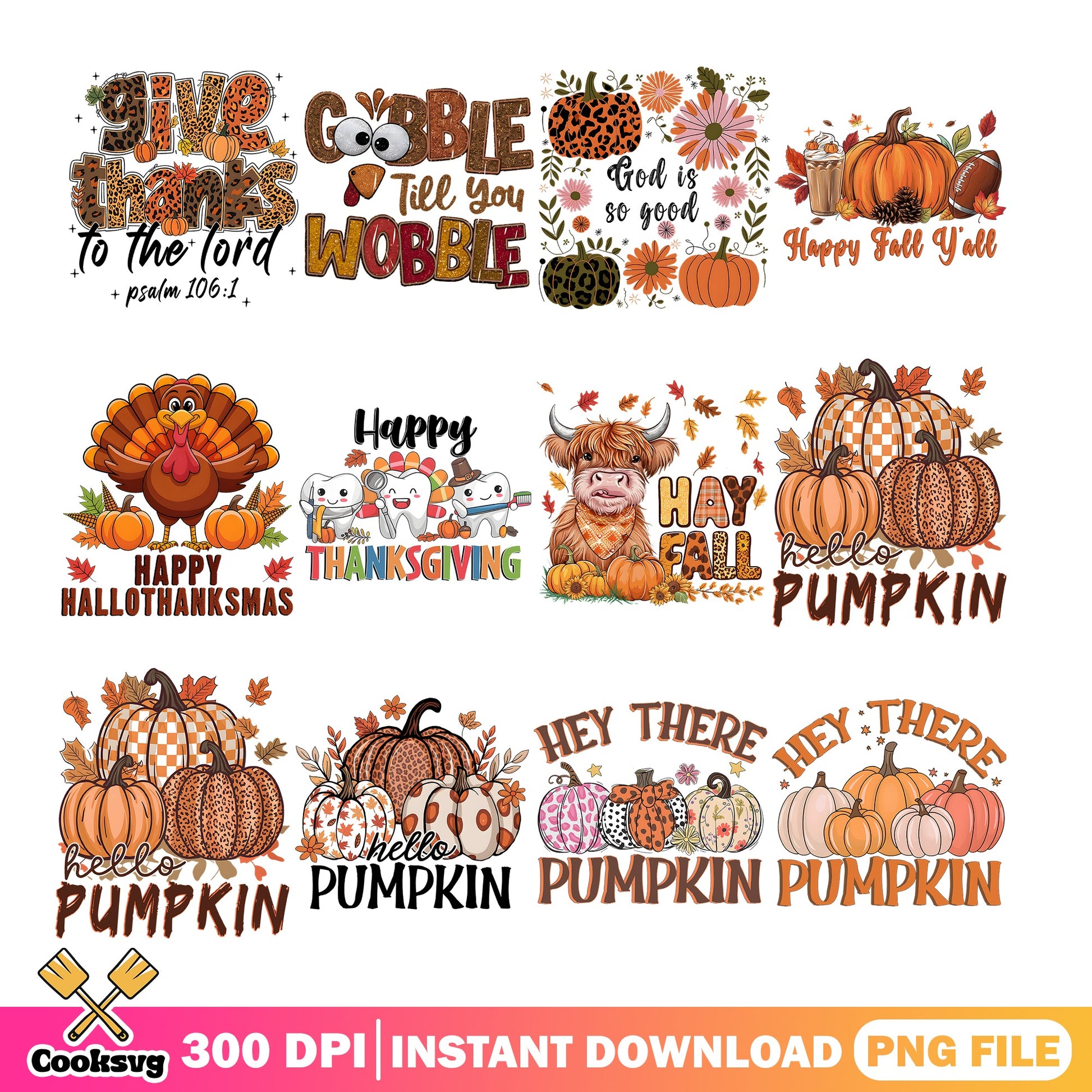 Thanksgiving Fall PNG Bundle, Hello Pumpkin PNG, Autumn PNG