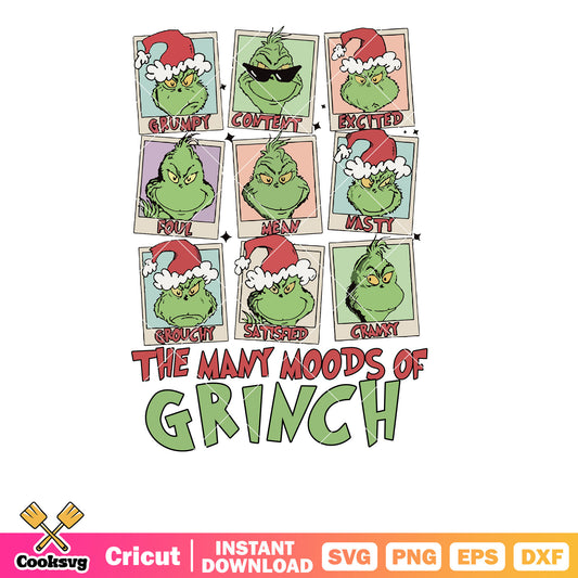 The Many Moods Of Grinch svg, grinch mood​ svg, the grinch svg