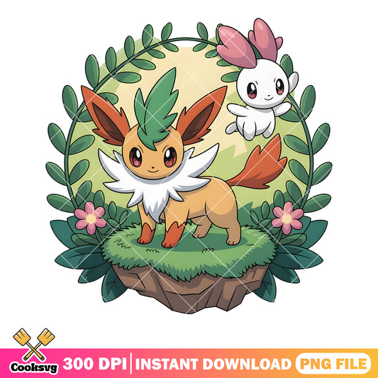 The chibi leafeon poster png, pokemon couple png, pokemon leafeon png