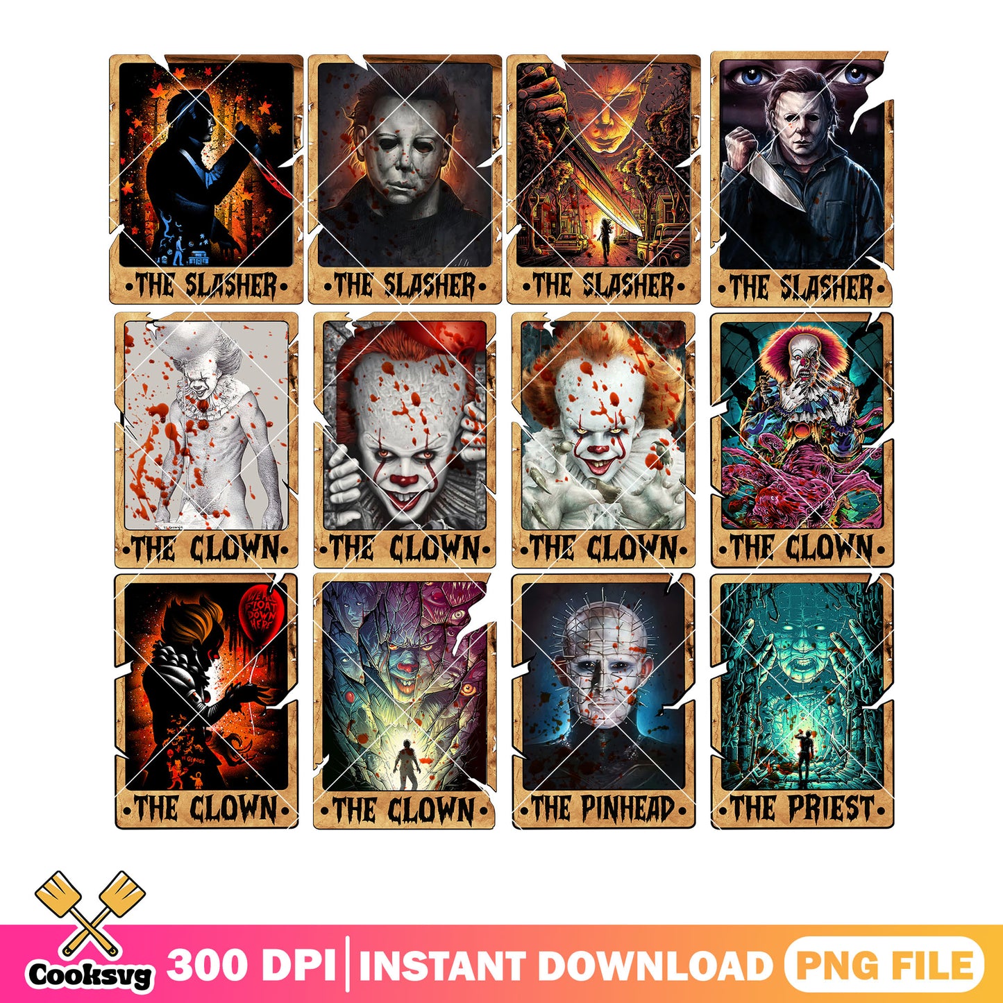 The clown and the slasher png bundle, pennywise png, the pinhead png