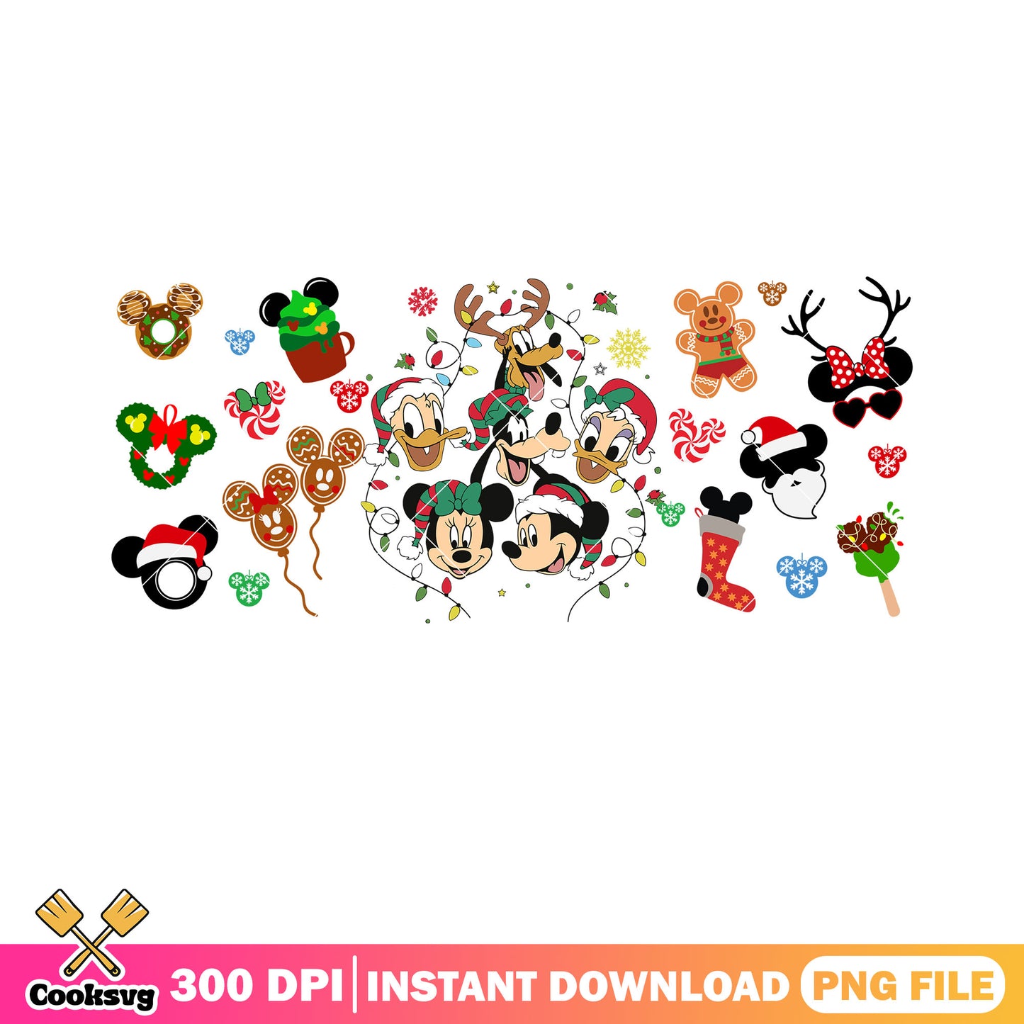 The disney poster xmas png, disney christmas png, christmas lights png