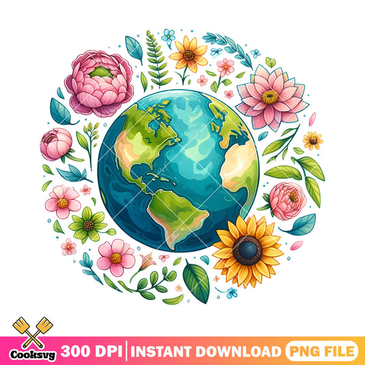 The floral global heart design png, earth day quotes png