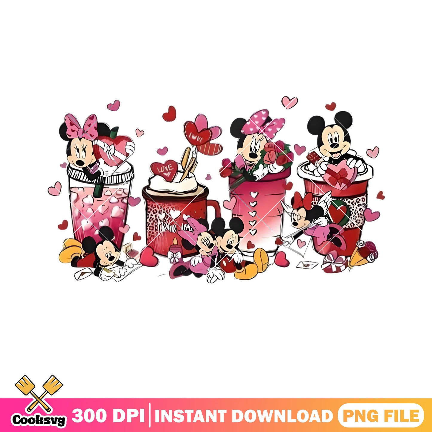 The happy drink valentine png, valentine coffee png, minnie mouse png