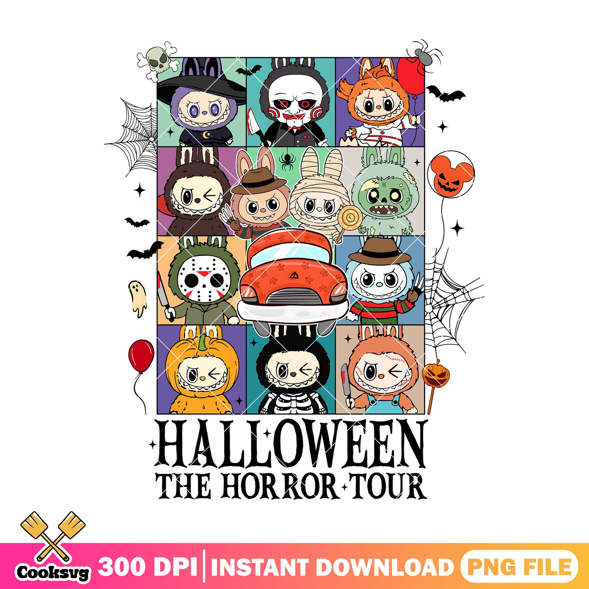 The horror tour labubu png, happy halloween png, labubu box png