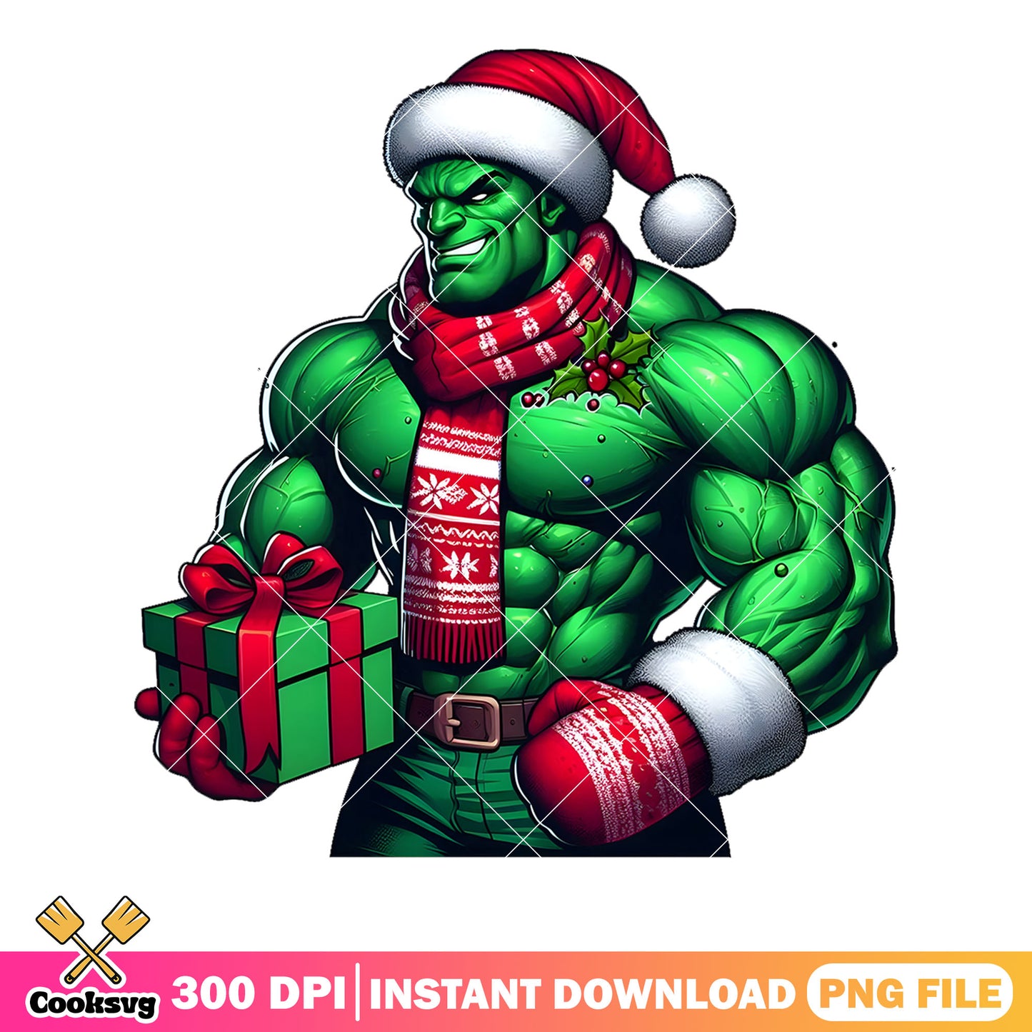 The hulk funny christmas png, christmas scarf gift png, happy png