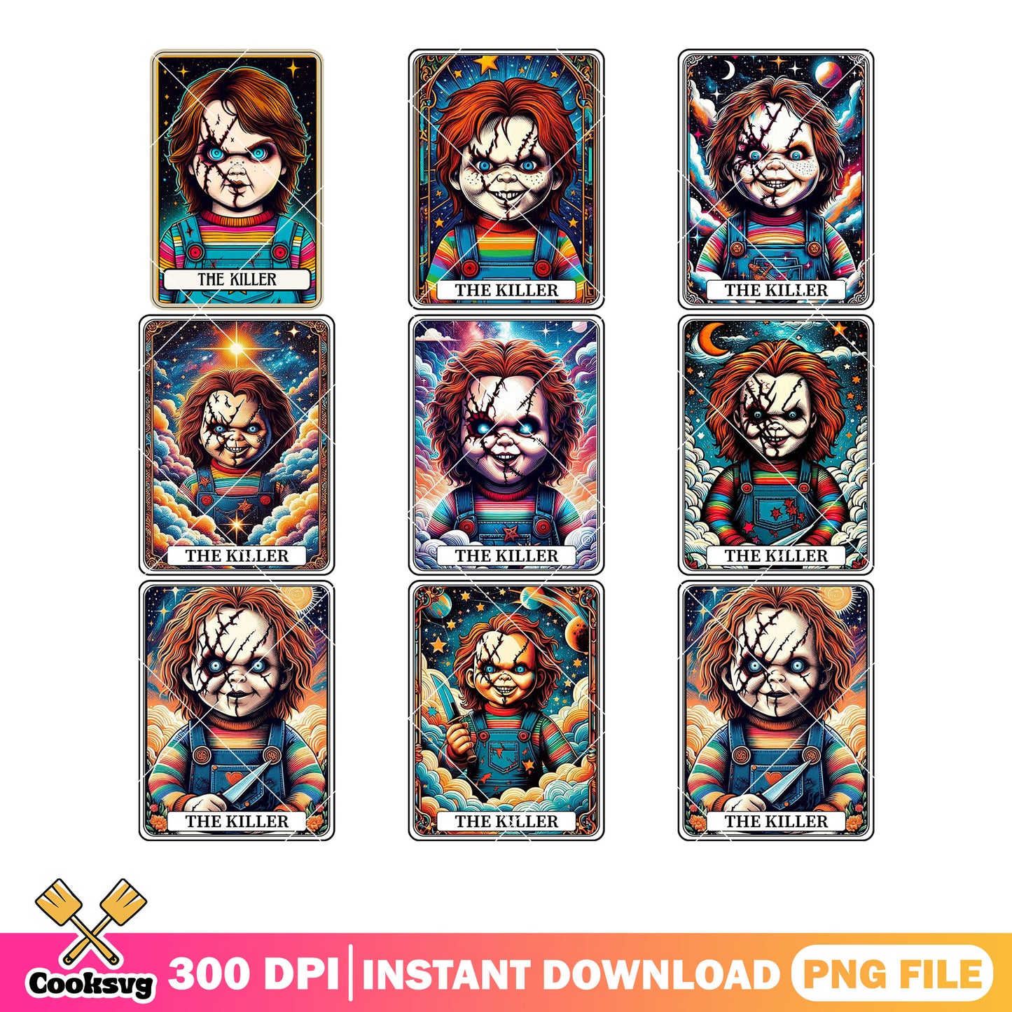 The killer chucky png bundle, ​magic cloud png, scared face png