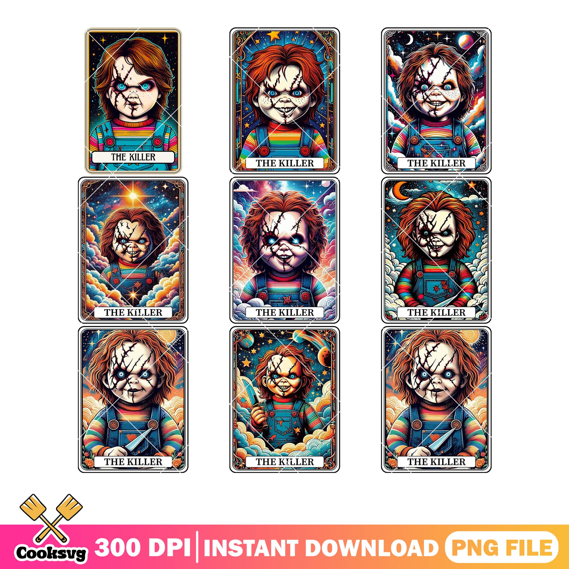 The killer chucky png bundle, ​magic cloud png, scared face png
