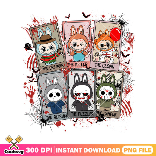 The killer labubu halloween design png, labubu halloween costume​ png
