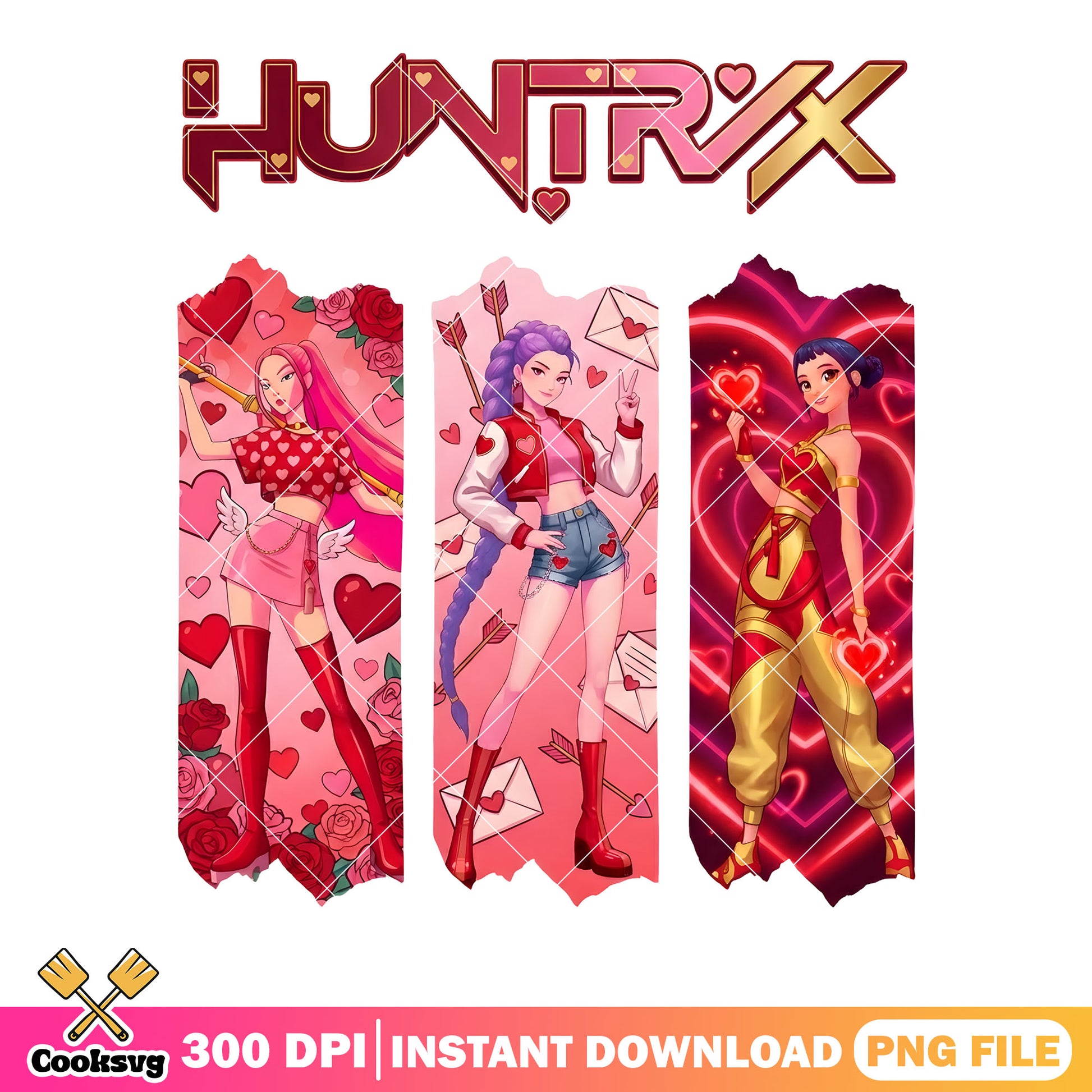 The kpop valentines png, huntrix team png, valentines day png