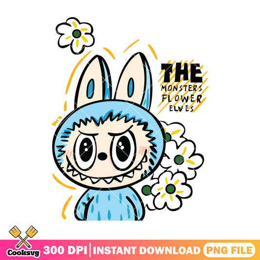 The monster flower evles png, labubu flower png, love labubu png