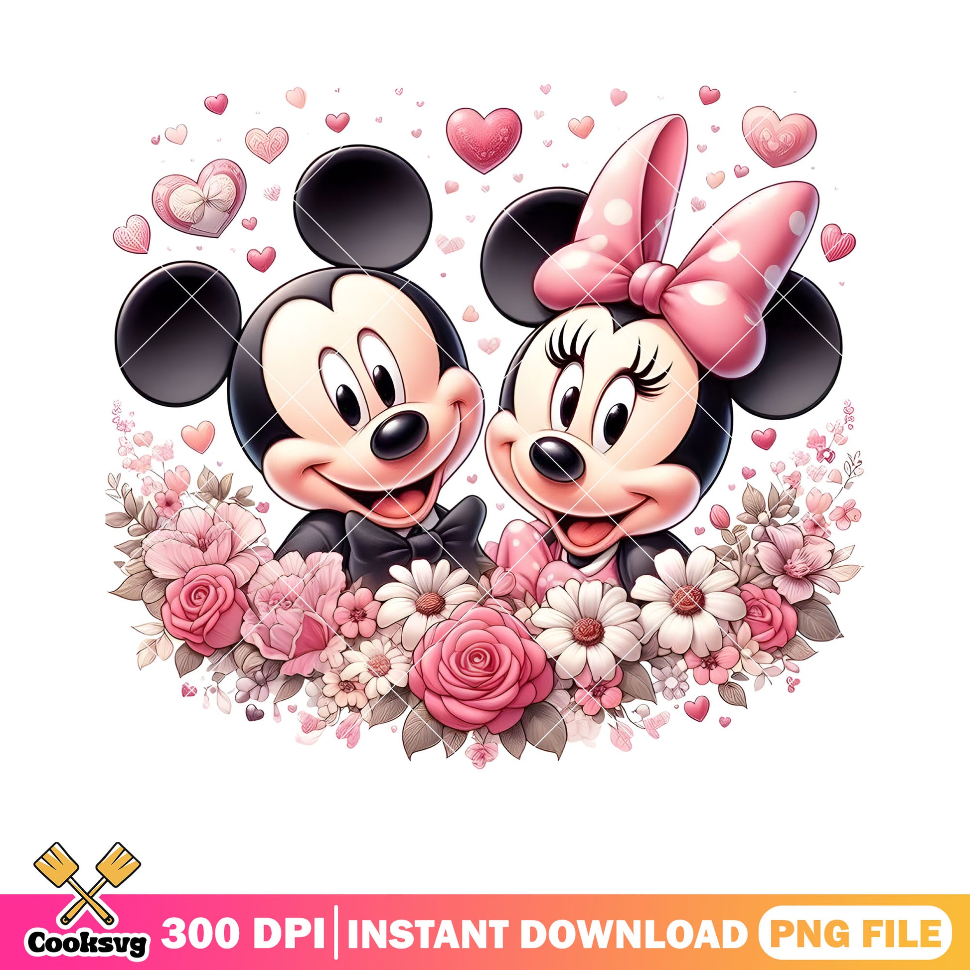 The mouse valentine poster png, disney valentine png, valentine flower png