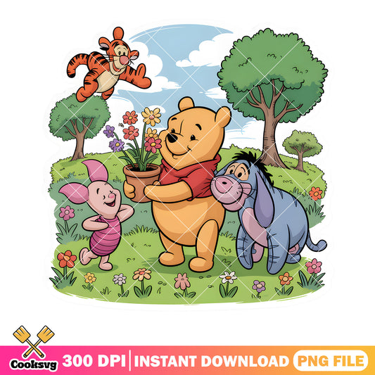 The pooh poster on the hill png, pooh and friends png, vintage pooh png