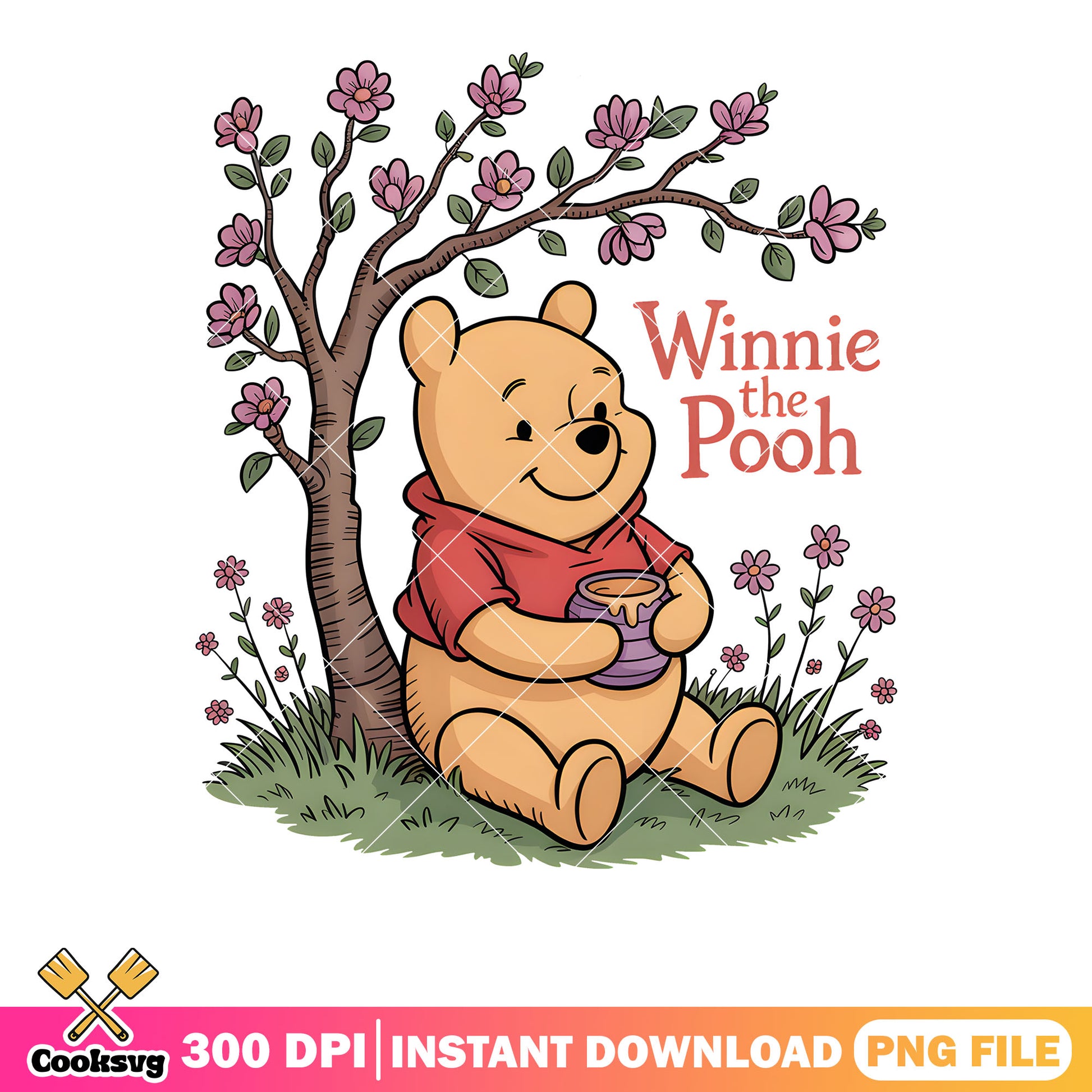 The pooh spring vibes png, vintage pooh png, pooh poster png