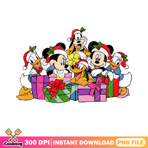 The present christmas gifts png, daisy duck png, santa hat png