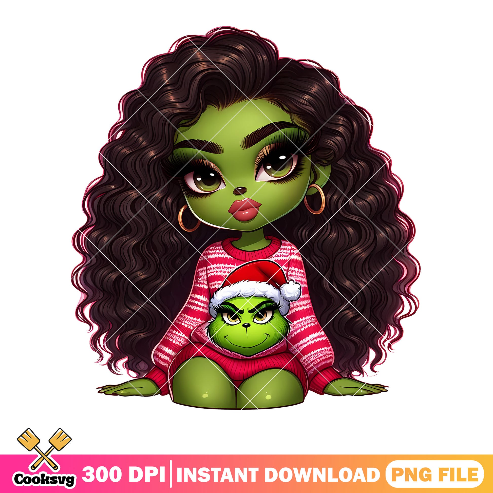 The reason of green girl png, christmas sweater png, the grinch png