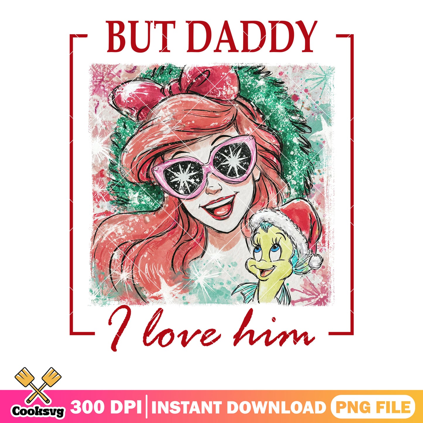 The red hair ariel mermaid png, The little mermaid png, merry christmas png