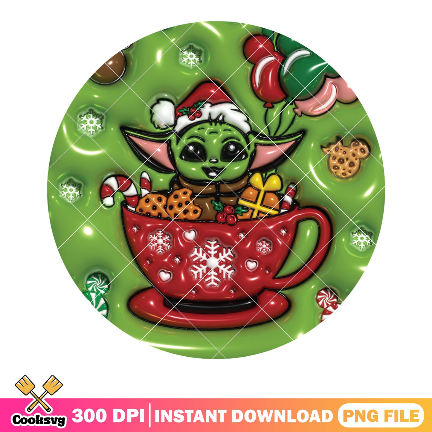 The santa hat grogu png, christmas cookies png, star war​​ png