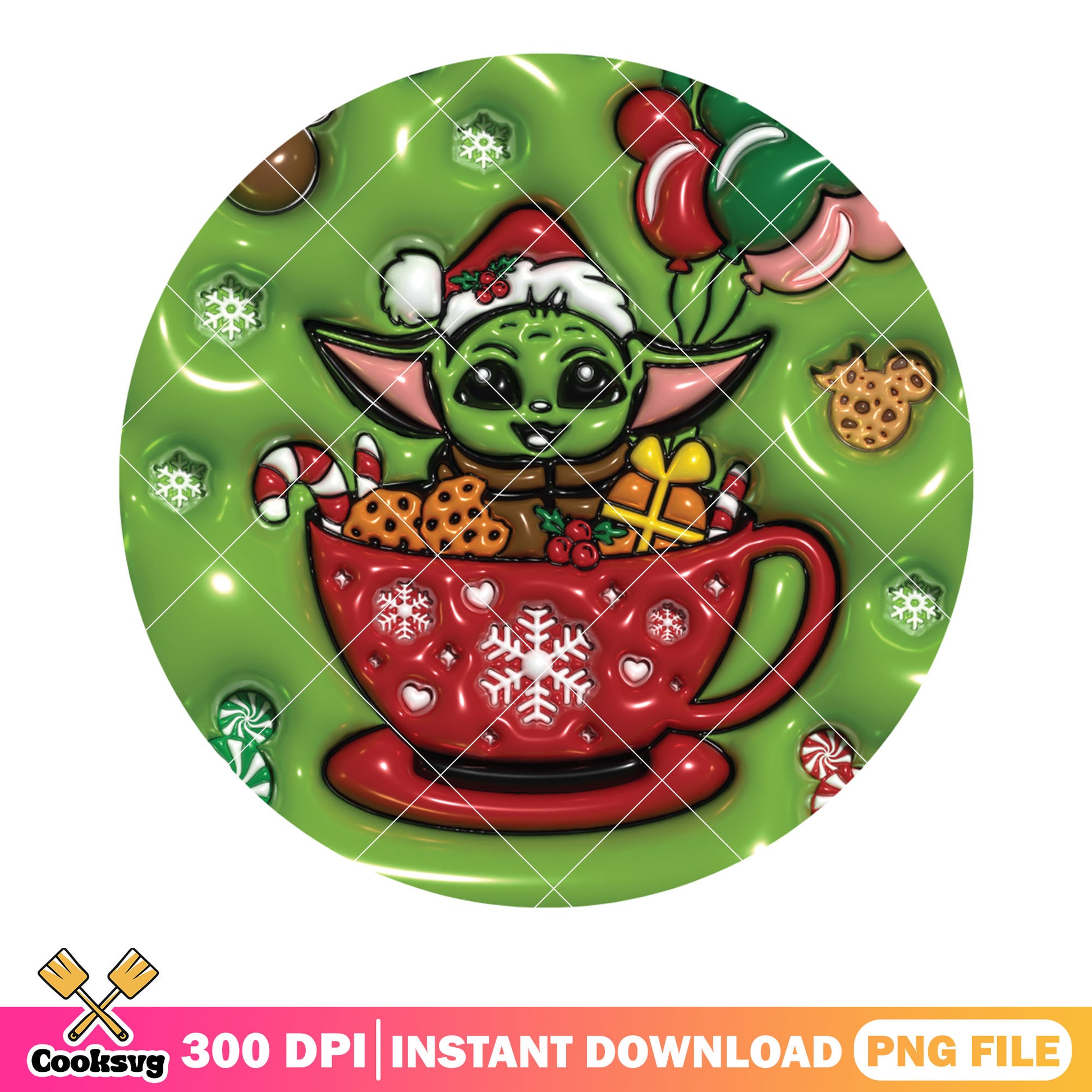 The santa hat grogu png, christmas cookies png, star war​​ png