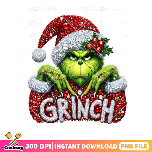 The slay grinch png, santa claus hat png, holly leaves and berries png
