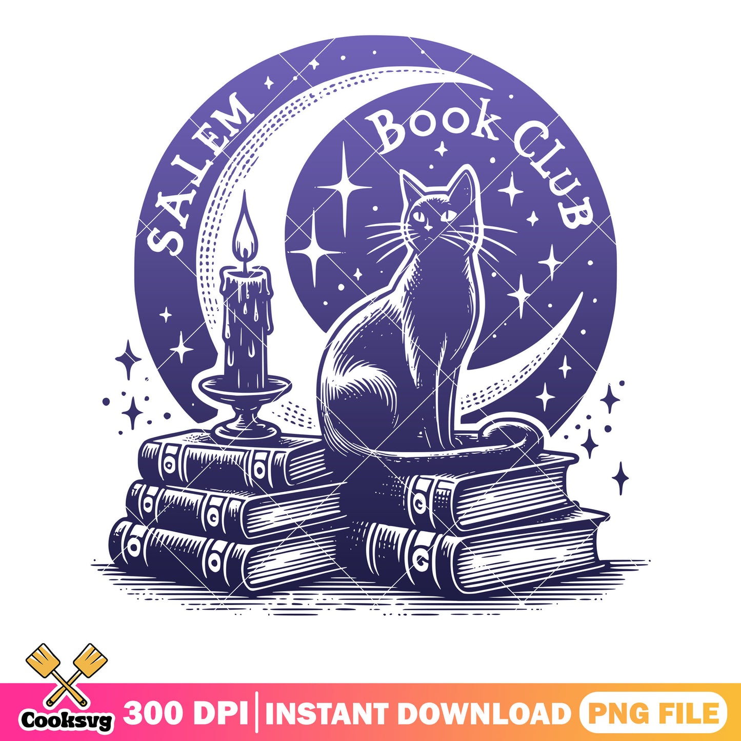 The stary night cresnet moon png, ​black cat png, witch halloween png
