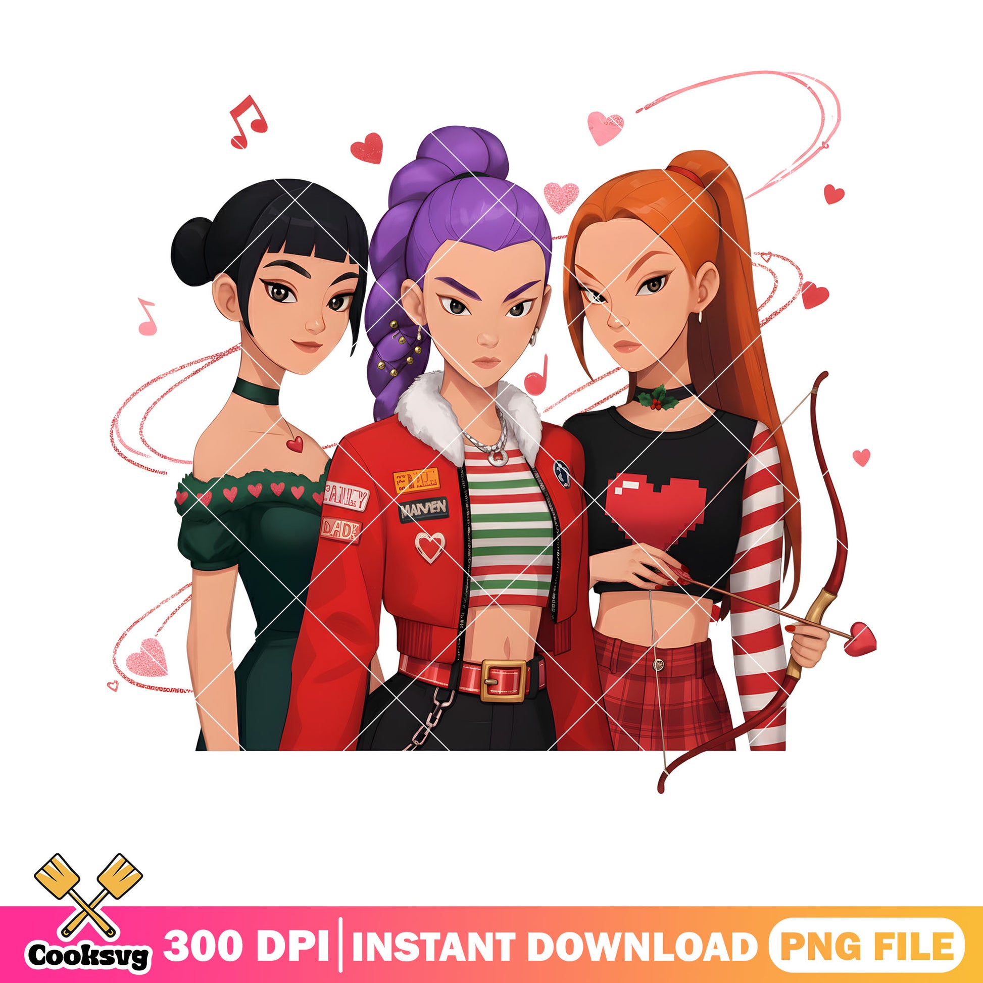 The trio valentines girls png, valentines day png, huntrix poster png