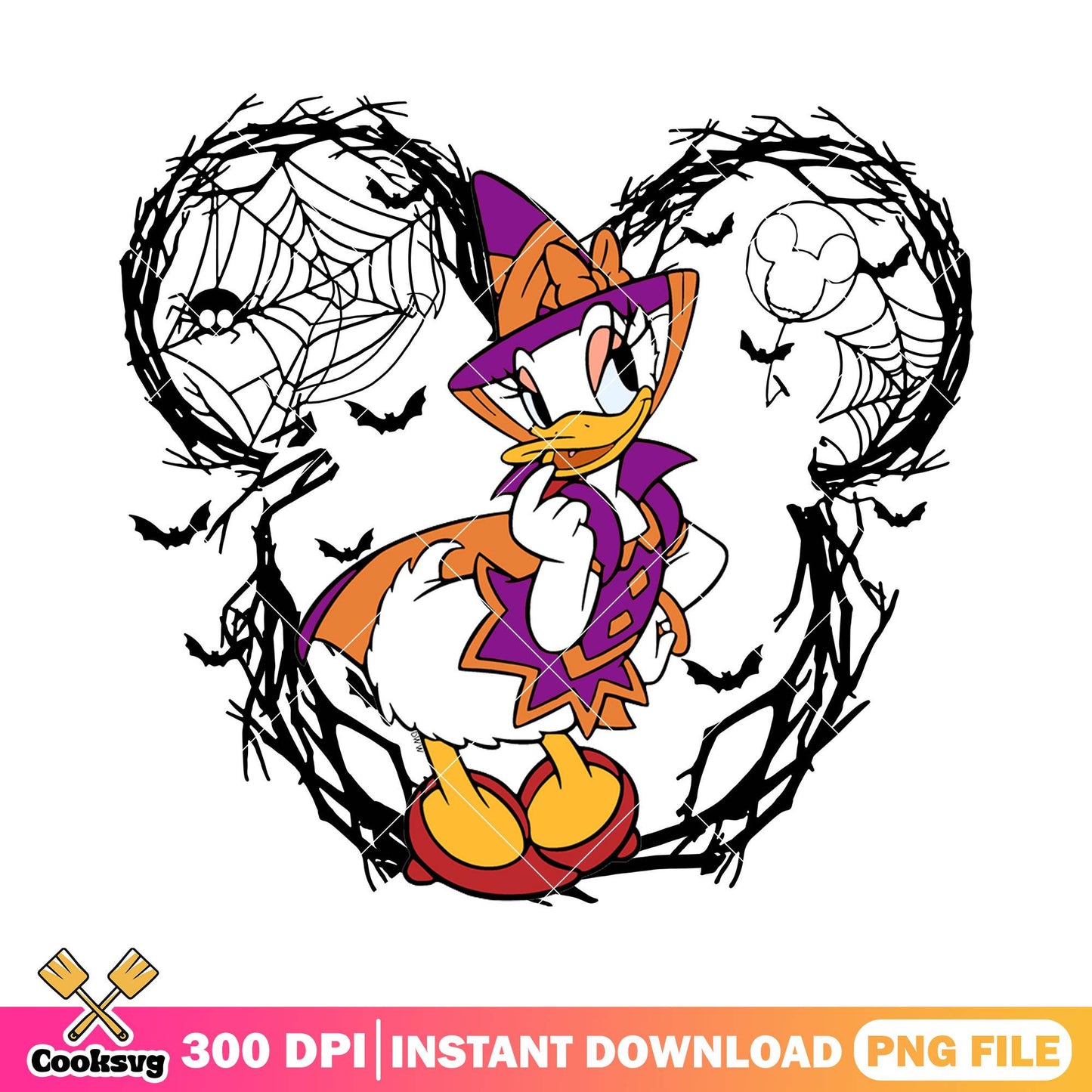 The witch daisy design png, disney art png, happy halloween png