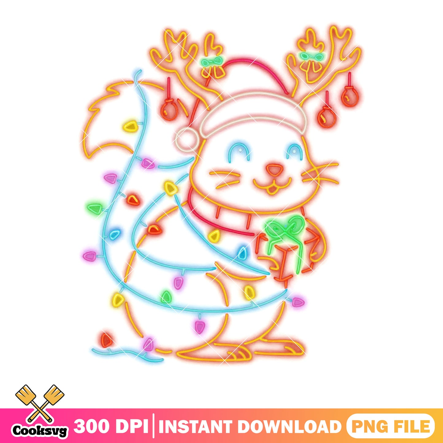 The xmas neon squirrel png, christmas decor png, santa hat png