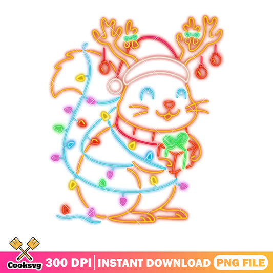 The xmas neon squirrel png, christmas decor png, santa hat png