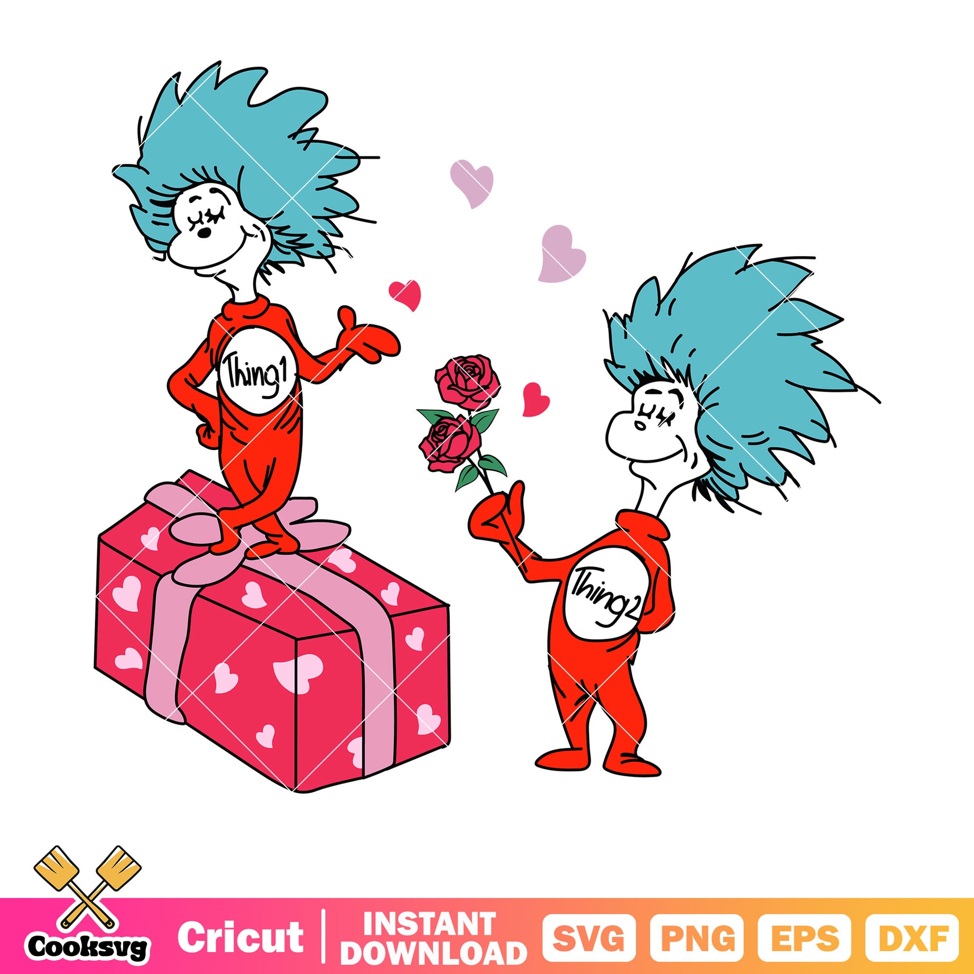 Thing 1 thing 2 dr seuss valentine svg, dr seuss thing one svg