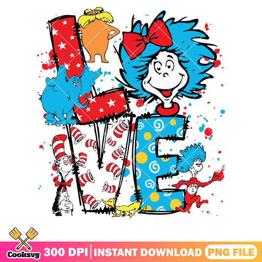 Thing one and friends love png, dr seuss thing one png, love dr seuss png
